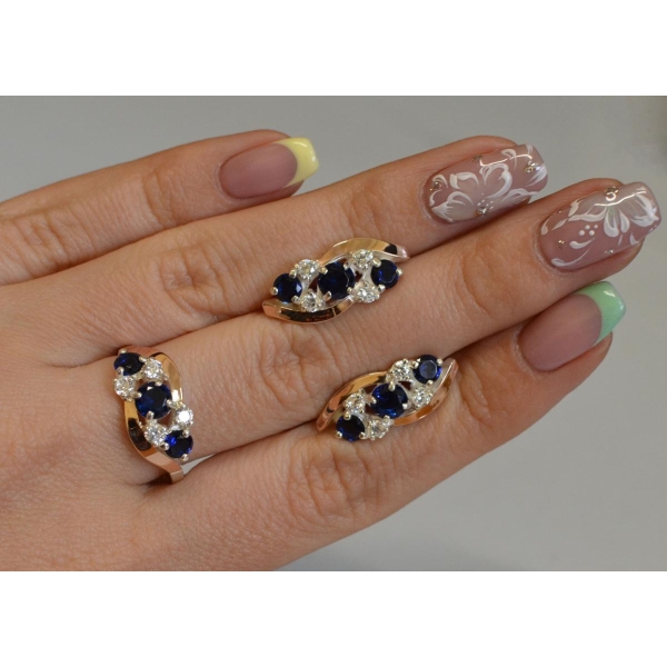 Комплект серебряный с золотыми вставками (085)