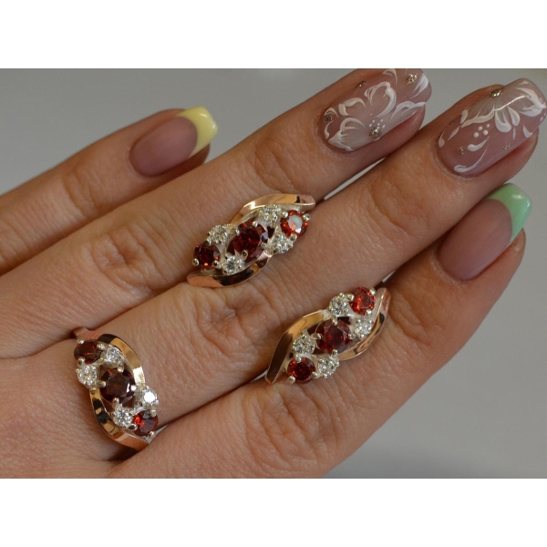 Комплект серебряный с золотыми вставками (085)