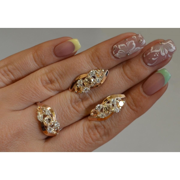 Комплект серебряный с золотыми вставками (085)