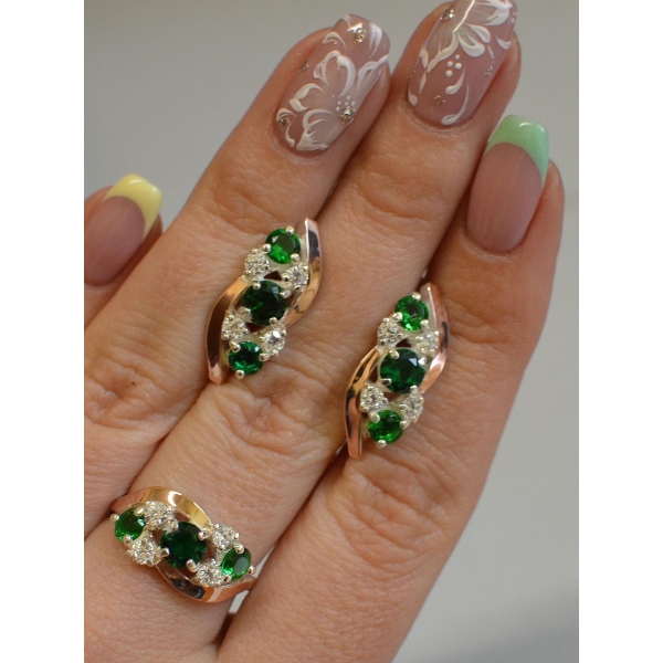 Комплект серебряный с золотыми вставками (085)