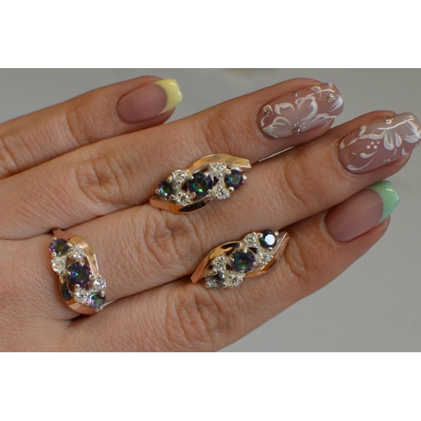 Комплект серебряный с золотыми вставками (085)