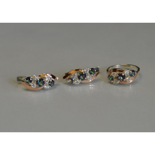 Комплект серебряный с золотыми вставками (085)