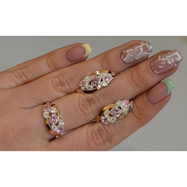 Комплект серебряный с золотыми вставками (085)