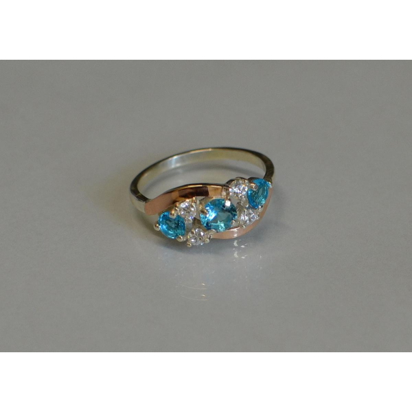 Каблучка срібна з золотими вставками (085к)