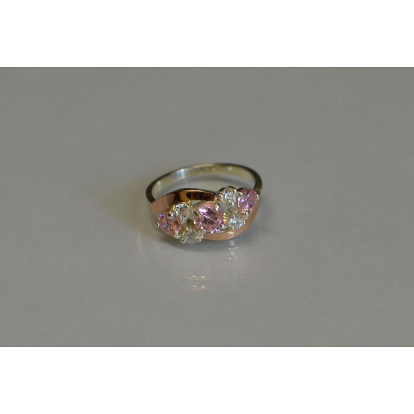 Каблучка срібна з золотими вставками (085к)