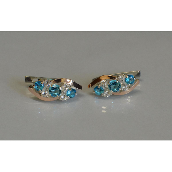 Серьги серебряные с золотыми вставками (085с)