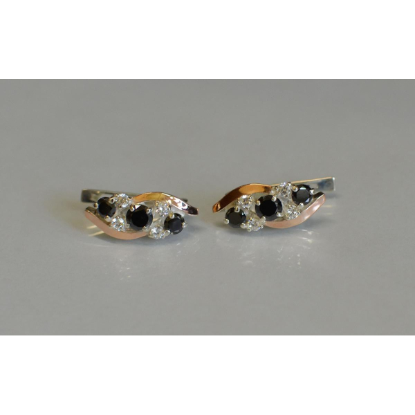 Серьги серебряные с золотыми вставками (085с)