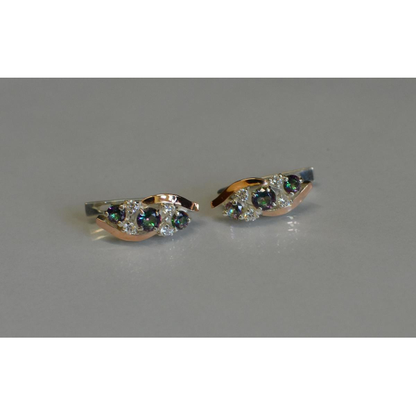 Серьги серебряные с золотыми вставками (085с)