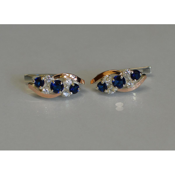 Серьги серебряные с золотыми вставками (085с)