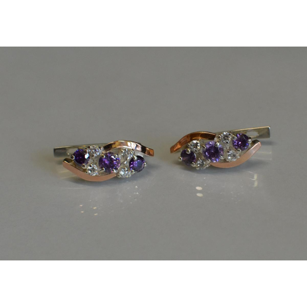 Серьги серебряные с золотыми вставками (085с)