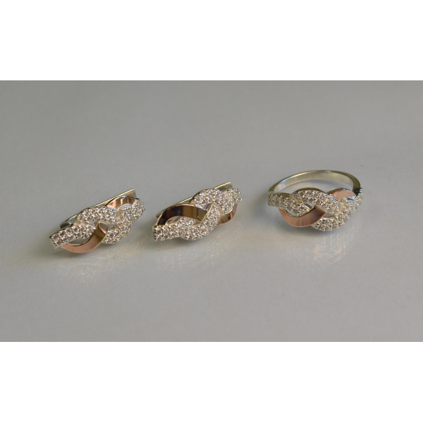 Серебряный набор с золотыми напайками и фианитами (086)