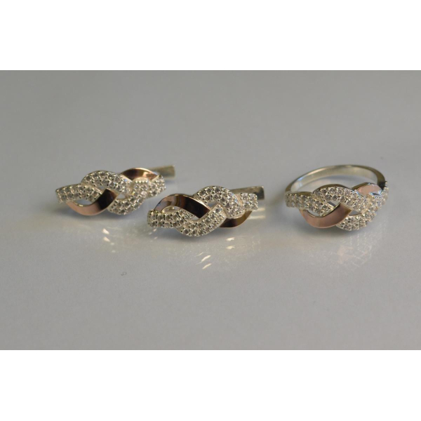 Серебряный набор с золотыми напайками и фианитами (086)