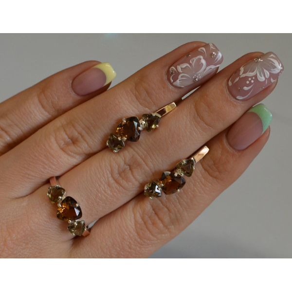 Серебряный гарнитур с золотыми вставками (088)