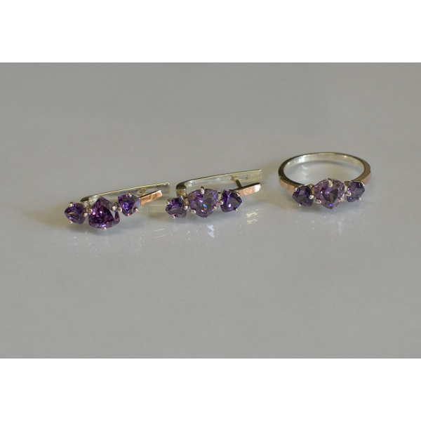 Серебряный гарнитур с золотыми вставками (088)