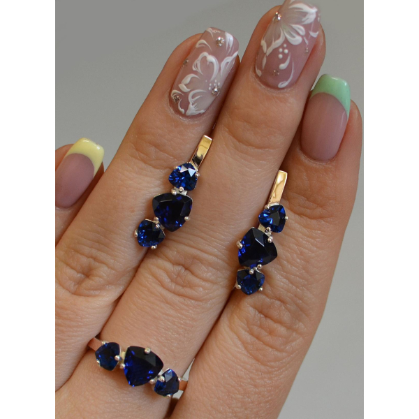 Серебряный гарнитур с золотыми вставками (088)