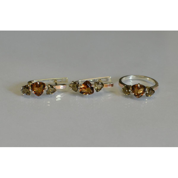 Серебряный гарнитур с золотыми вставками (088)