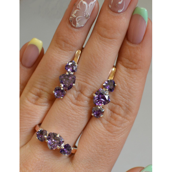 Серебряный гарнитур с золотыми вставками (088)