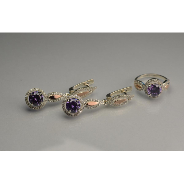 Серебряный комплект с золотыми пластинками (089)