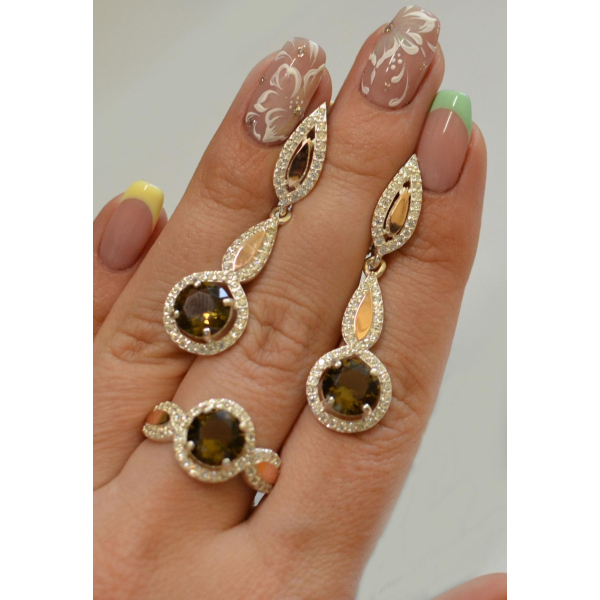 Серебряный комплект с золотыми пластинками (089)