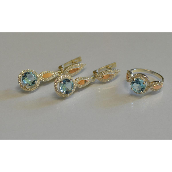 Серебряный комплект с золотыми пластинками (089)