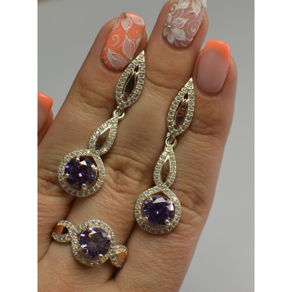 Серебряный комплект с золотыми пластинками (089)