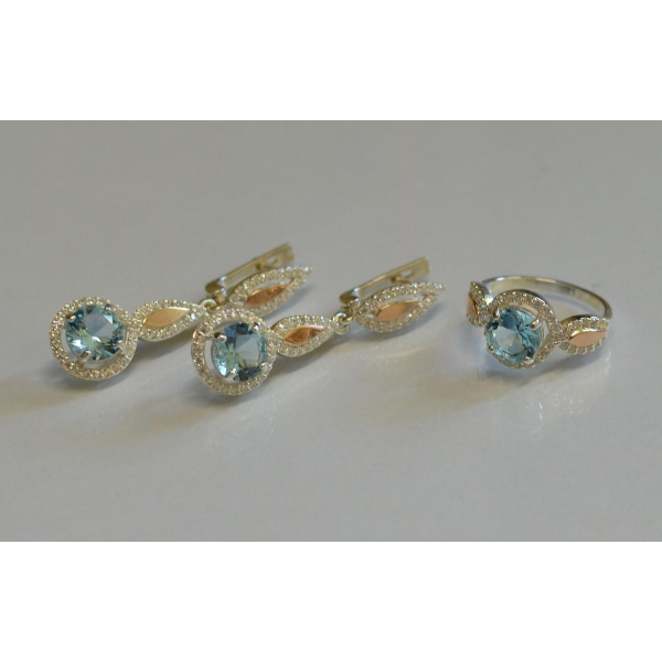 Серебряный комплект с золотыми пластинками (089)