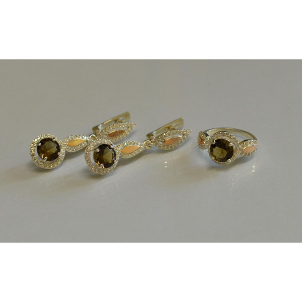 Серебряный комплект с золотыми пластинками (089)