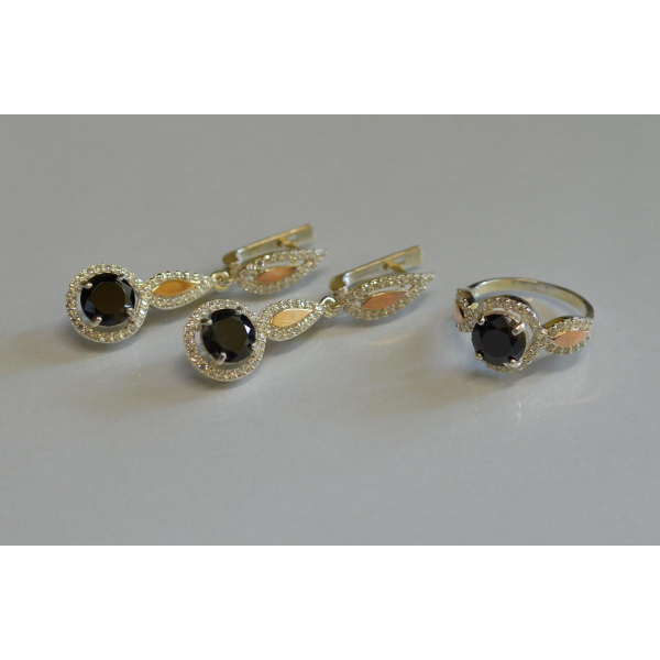 Серебряный комплект с золотыми пластинками (089)