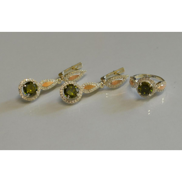 Серебряный комплект с золотыми пластинками (089)