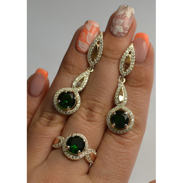 Серебряный комплект с золотыми пластинками (089)