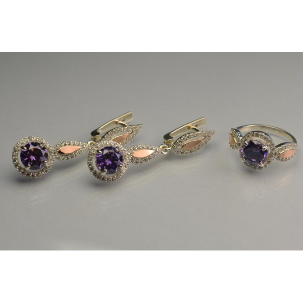 Серебряный комплект с золотыми пластинками (089)