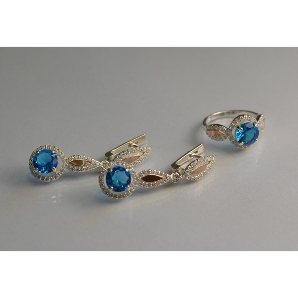 Серебряный комплект с золотыми пластинками (089)