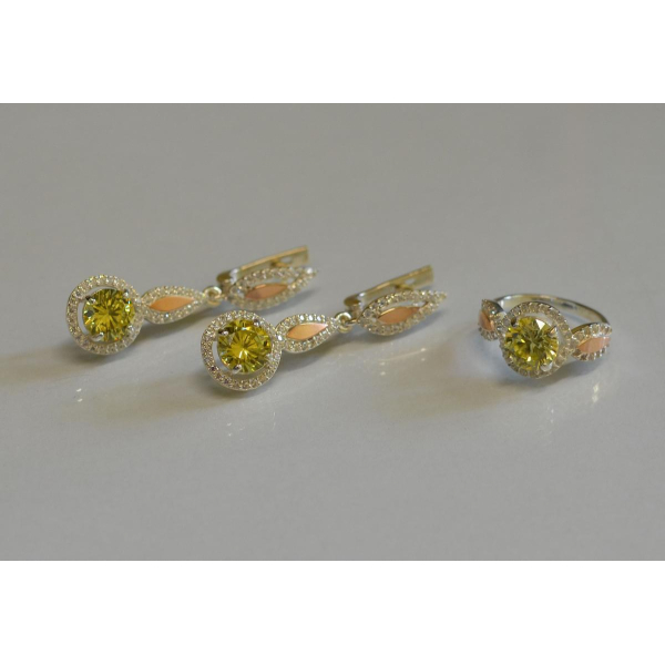 Серебряный комплект с золотыми пластинками (089)