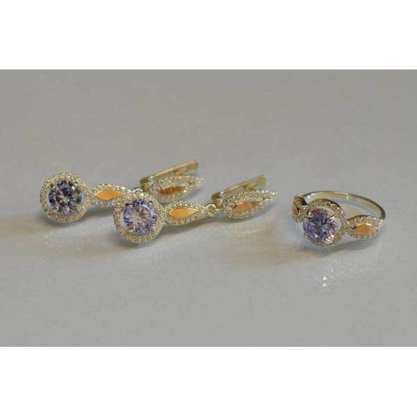 Серебряный комплект с золотыми пластинками (089)