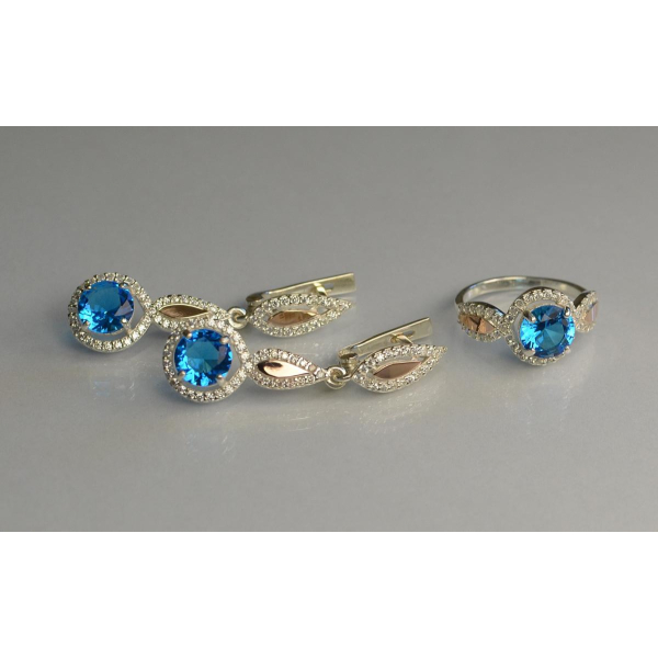 Серебряный комплект с золотыми пластинками (089)