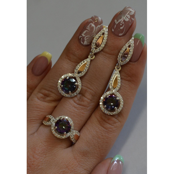 Серебряный комплект с золотыми пластинками (089)