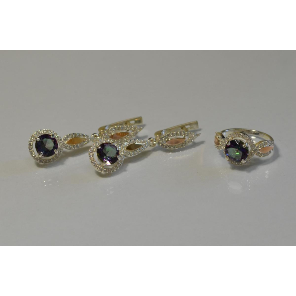 Серебряный комплект с золотыми пластинками (089)