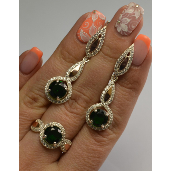 Серебряный комплект с золотыми пластинками (089)