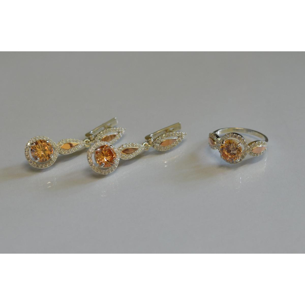 Серебряный комплект с золотыми пластинками (089)