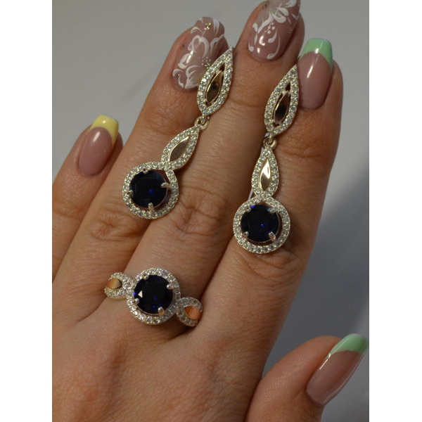 Серебряный комплект с золотыми пластинками (089)