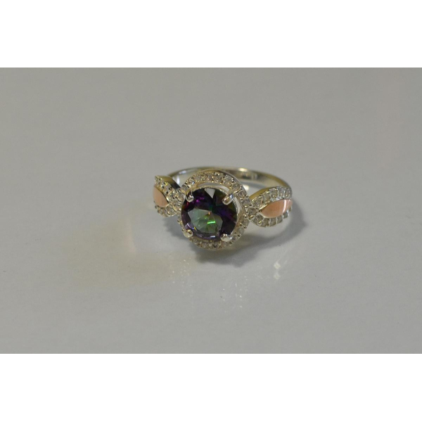 Серебряное кольцо с золотыми пластинками (089к)