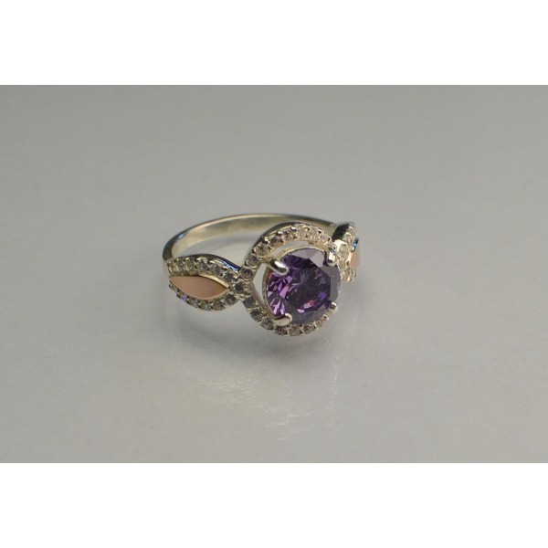 Серебряное кольцо с золотыми пластинками (089к)