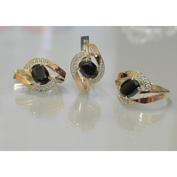 Серебряный набор с золотыми напайками (090)