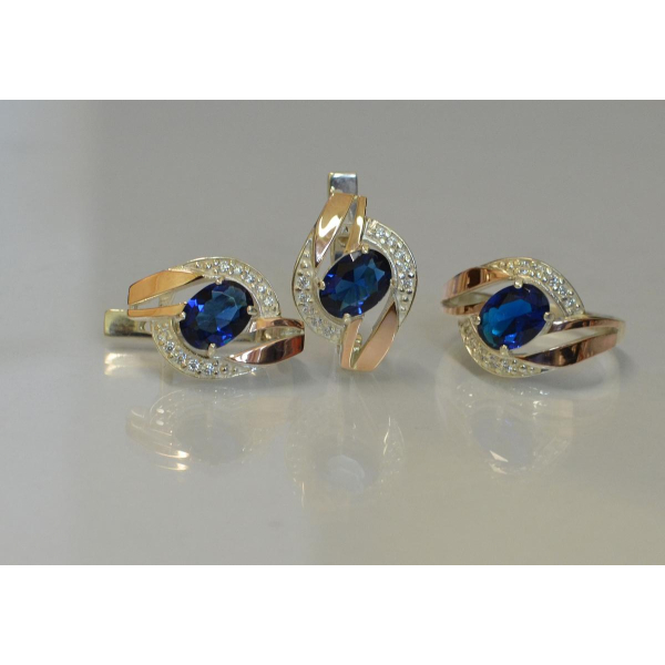 Серебряный набор с золотыми напайками (090)