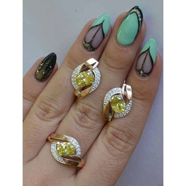 Серебряный набор с золотыми напайками (090)