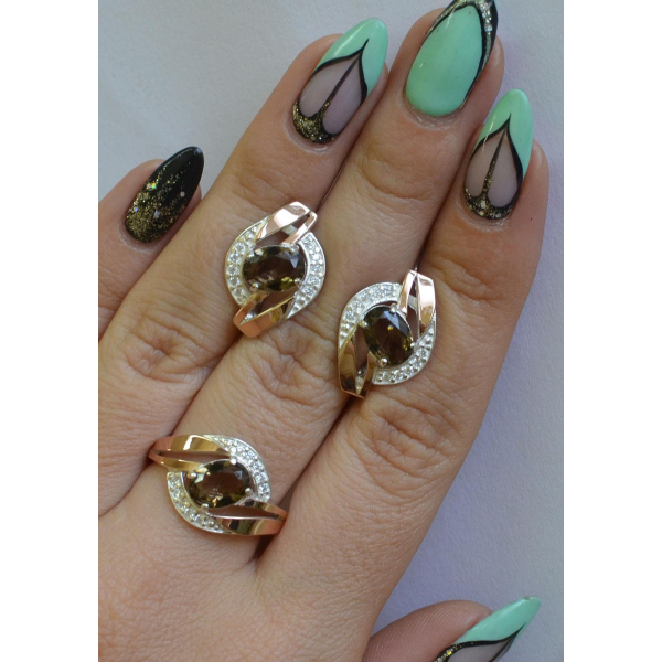 Серебряный набор с золотыми напайками (090)