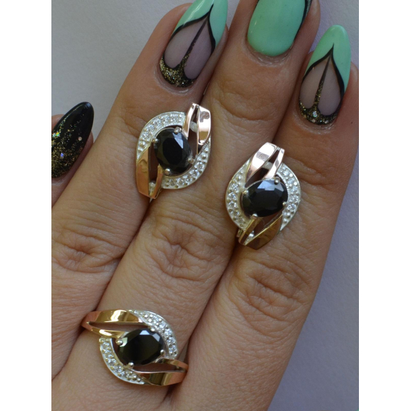 Серебряный набор с золотыми напайками (090)