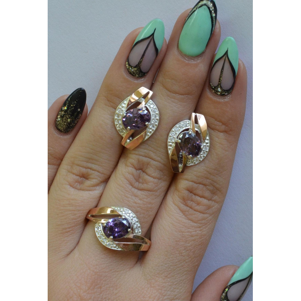 Серебряный набор с золотыми напайками (090)