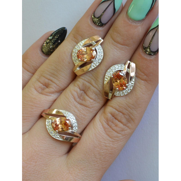 Серебряный набор с золотыми напайками (090)