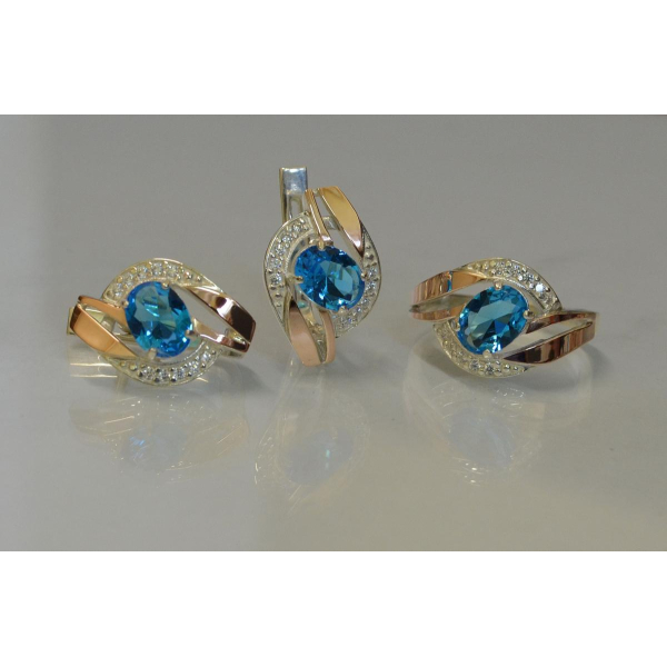 Серебряный набор с золотыми напайками (090)